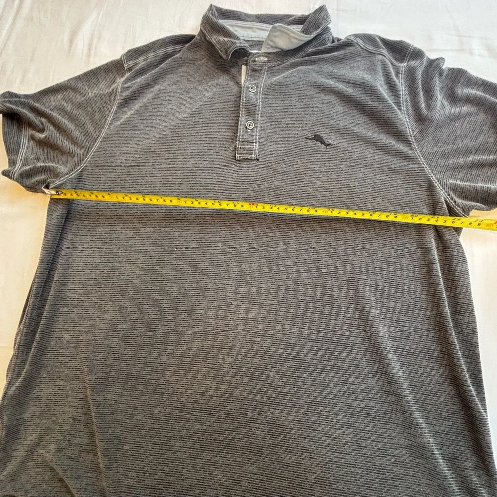 Tommy Bahama Men's XL Polo Shirt - Charcoal Gray Striped - Short Sleeve